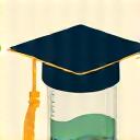 Graduation cap and a scientific flask icon symbolizing research