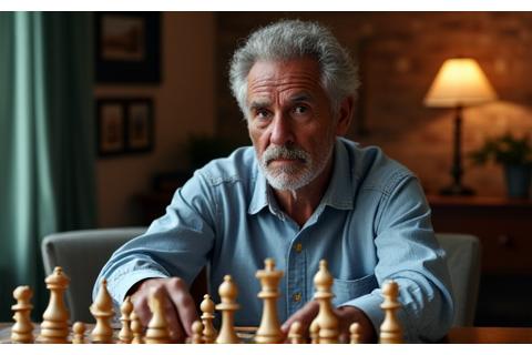 A confident man named David, 65, engaging in a mentally stimulating activity like chess or solving a puzzle.