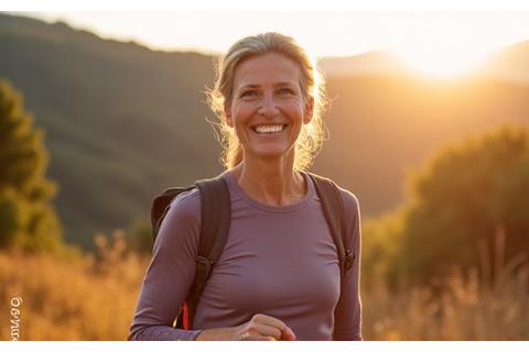 A smiling woman named Elizabeth, 58, looking vibrant and active in an outdoor setting.