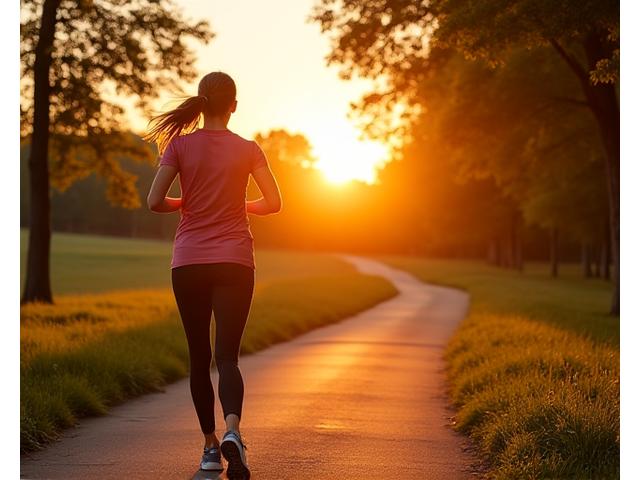 A dynamic image of a dawn runner on a path, symbolizing renewed energy and vitality.