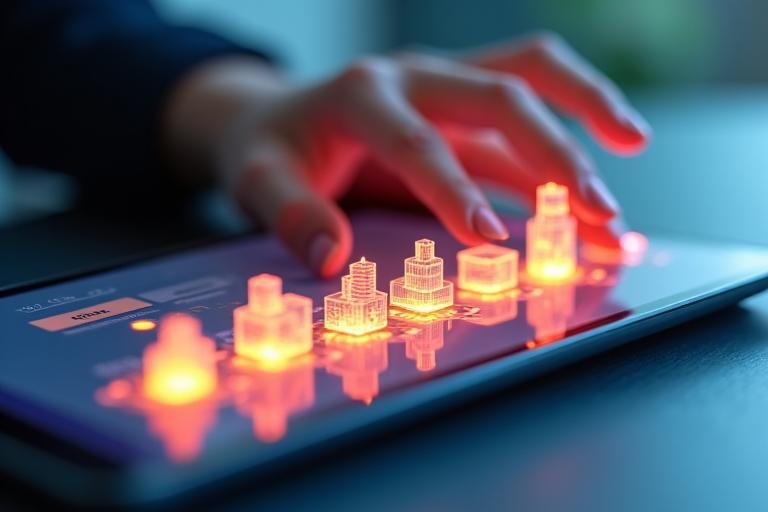 A diagram showing small, interconnected gears or building blocks, representing micro-habits building into a larger system, with hands interacting with a digital interface for tracking.