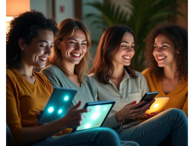 Diverse group of adults interacting positively in a digital community forum, symbolizing respectful communication and peer support.