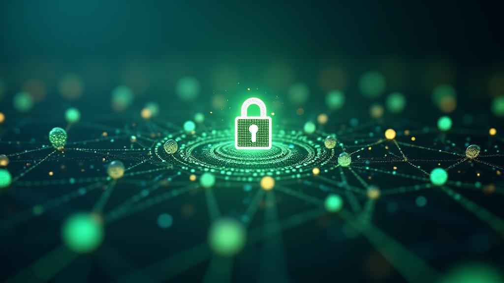 Abstract digital lock icon overlaid on a network of connected devices, emphasizing data protection and privacy.