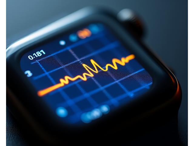 Sleek smartwatch displaying an ECG waveform on its screen.