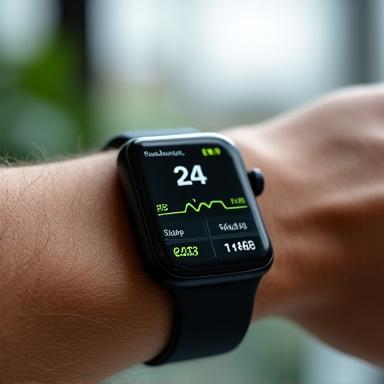 A sleek smartwatch displaying health metrics on a wrist.